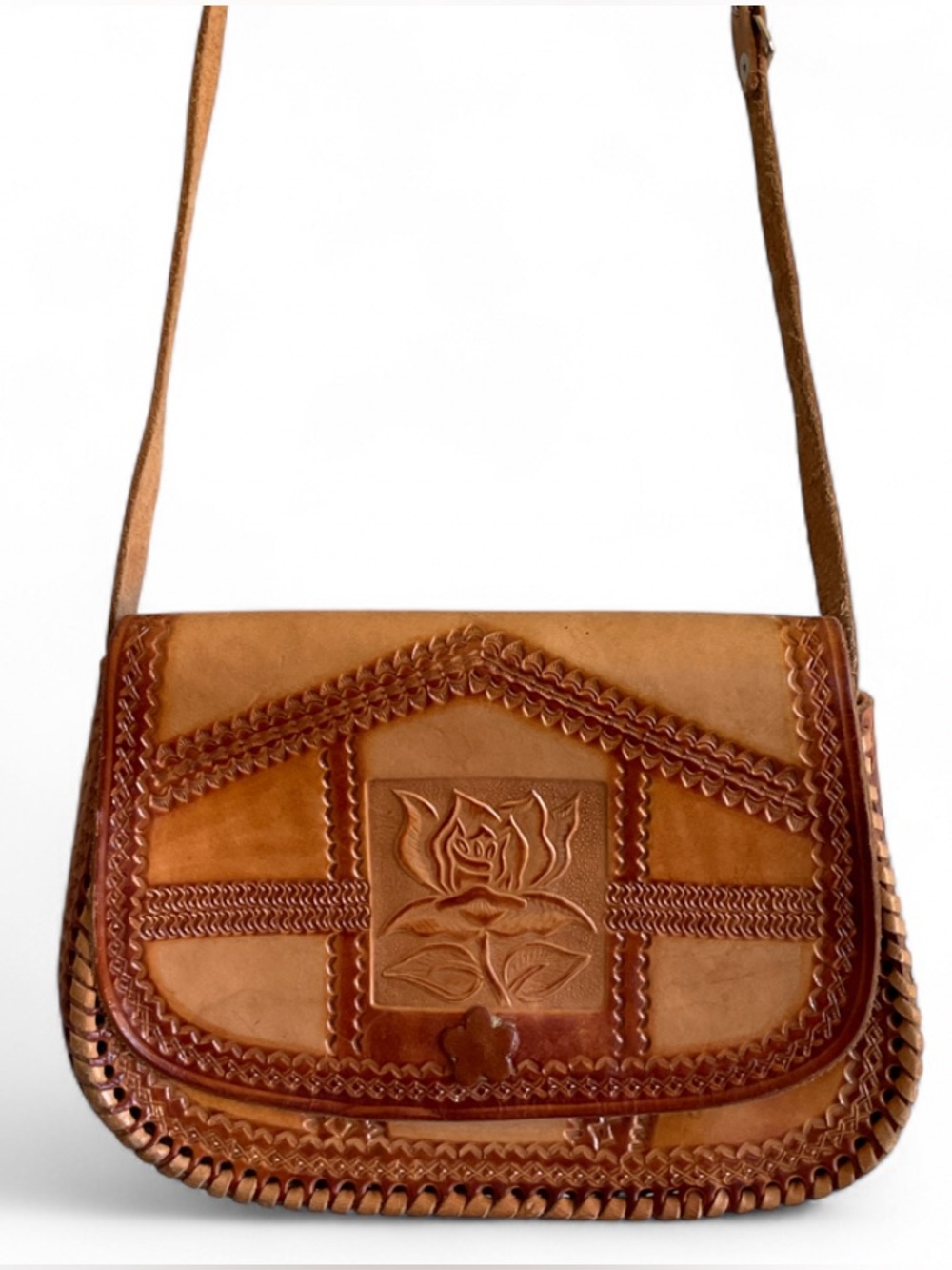 Handcrafted *Genuine*  Leather Multi Brown Crossbody Bag w/ Floral Embossing